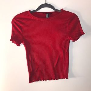 Red Ribbed Crop Top